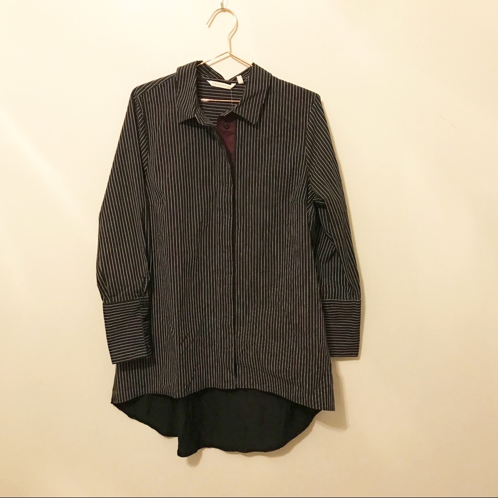 Soft surroundings button down black with white pin stripe size XL